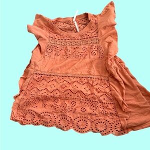 Rust Eyelet Flutter Sleeve Top